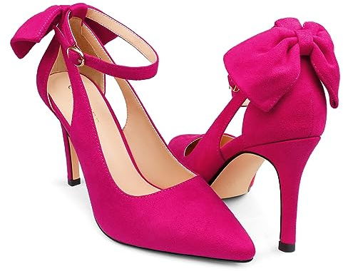 COLETER Women's Womens Bow Knot High Heels Pointed Toe Stiletto Ankle Strap D'Orsay PumpsPump