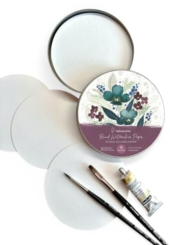 Hahnemühle Round Watercolour Paper, rundes Aquarellpapier, 13 cm Durchmesser, matt, 100% Baumwolle, 300 g/m², 30 Blatt in edler Metallbox