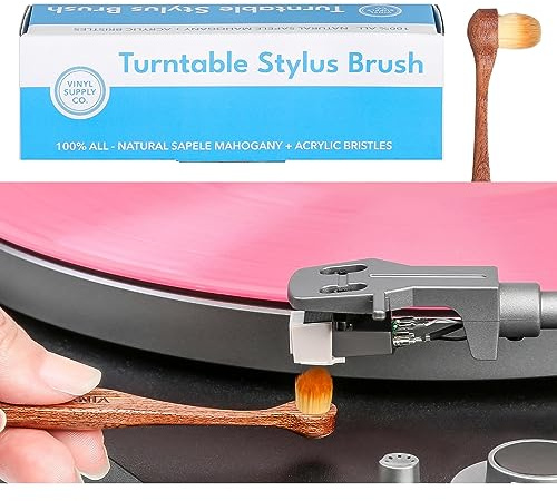 Turntable Stylus Brush by Vinyl Supply Co. - 100% All-Natural Wood Vinyl Brush - Goat Hair Vinyl Record Brush - Stylus Brush Cleaner for Needles and Cartridges (Stylus Brush)