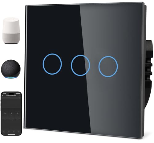 TAWOIA Interruptor de luz Smart Alexa (requiere cable neutro), interruptor de luz wifi con cristal, control por voz para Alexa, compatible con Smart Life y aplicación Tuya de 3 vías, 1 vía, color