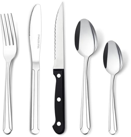 Cutlery Set, Hunnycook 40-Piece Cutlery with Steak Knives, Cutlery Set for 8 People, Stainless Steel Cutlery Sets with Spoons, Steak Knives, Knife and Forks Set, Mirror Polished & Dishwasher Safe