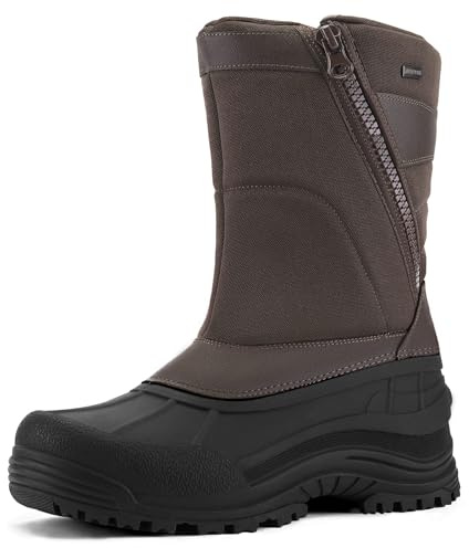 mysoft Men's Winter Snow Boots Mid Calf Waterproof Insulated Fur Lined Warm Anti-Slip Zip Boot