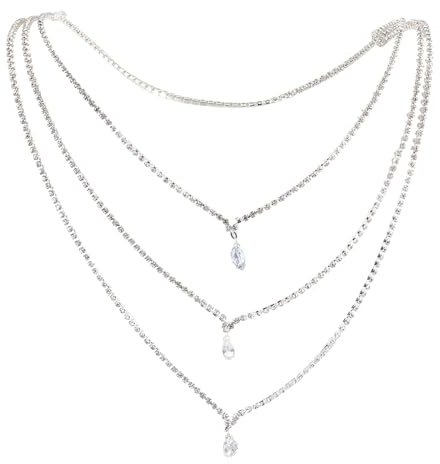 NICENEEDED Doppellagige Rückenkette, Halskette Mit Strass-Hintergrund, Kristall Wassertropfen Bikini Schulterkette Braut Hochzeit Körperschmuck