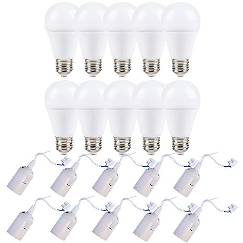 NCC-Licht 10 x Baufassung Renovierfassung E27 weiß + 10 x LED Leuchtmittel Birne 9W E27 matt 820lm warmweiß 3000K