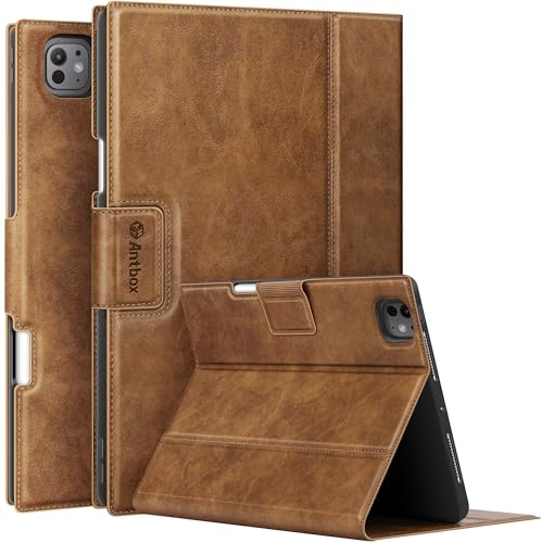Antbox Hülle für iPad Pro 13 Zoll Hülle M5/M4 (2025/2024) mit Stifthalter Pencil Halter Auto Schlaf/Wach Funktion PU Ledertasche Schutzhülle (Braun) | Integrierter Stifthalter, unterstützt Pencil Pro/(USB-C), automatische Sleep/Wake-Funktion