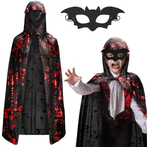 Landifor 2 pcs Set de Cape Empreinte de Main Sang pour Enfants Accessoires pour Costumes Halloween Cape de Costume Halloween pour Enfants Convient aux Enfants Déguisement Halloween Mascarade Rave