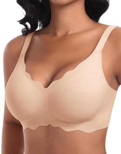 Ganado Reggiseno Senza Ferretto Donna Reggiseni Senza Cuciture Reggiseno Push Up Imbottito Comodo, XXL, Beige-BR3