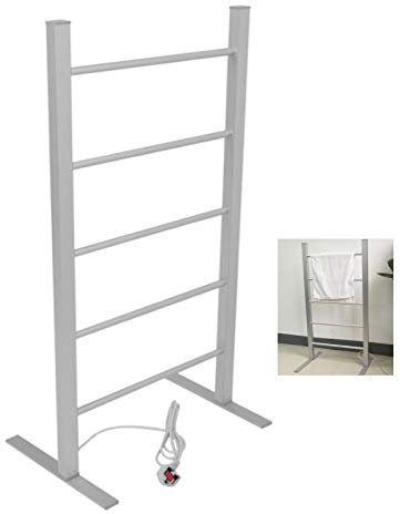OZBMA Scaldasalviette Elettrico per Bagno, scaldasalviette Elettrico Portatile a 5 Barre, stendibiancheria Indipendente per Bagno di casa, Finitura Spazzolata in Acciaio Inossidabile, Spina