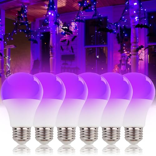 LIAISIMI Lampadina nera UV da 9 W, luce viola, E27 Black Night Light Bulb 395 nm Black Light Light for Body Paint, Children's Birthday, Halloween, feste, discoteca per club, feste (6, white)