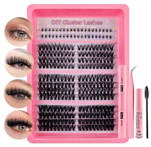 Wimpern Extensions Set 280Pcs Fluffy Künstliche Wimpern Cluster Lashes Extension Set Thick Lash Clusters Wimpern Extensions Mit Bond and Seal und Klebereste Entferner, Pinzette(456K-Kit)