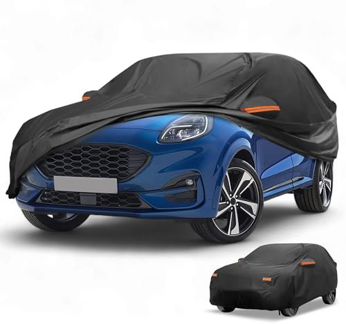 Partuto All-Weather Waterproof Car Cover - UV-Resistant Outdoor Full Exterior Protection for Ford Puma 2019-2023 190T-PU Black with Right Side Zipper
