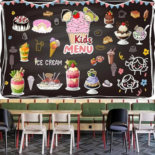 Tzxztt Dessert Kreidetafel Cake Shop Moderne 3D Tapete Geprägte Seide Neutrale Töne Material Ideal Für Wohnzimmer Schlafzimmer-150cm×105cm