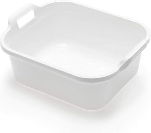 10L Rectangular Washing Up Bowl with Handles – Durable, Scratch-Resistant, Easy to Clean Sink Basin – Ideal for Dishwashing & Kitchen Use White - 1 Pack 10L
