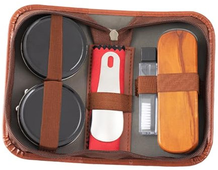 Perfeclan Shoe Polish Kit Stainless Steel Shoe Shoehorn Portable Travel Leather Shoe Shine Kit
