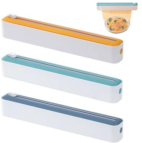 Plastic Wrap Dispenser With Cutter, Kitchen Cling Film Dispenser and Cutter, 2-in-1 Plastic Wrap Tin Foil Dispenser and Cutter, Reusable Cling Film Dispenser for Dishes (Mix color)