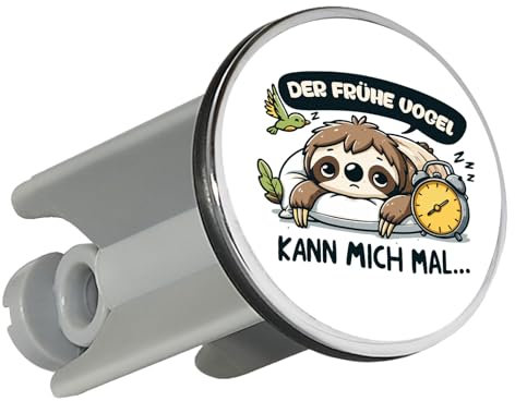 Huuraa Waschbeckenstöpsel Der frühe Vogel kann Mich mal Faultier Geschenk 4cm höhenverstellbar 6,5 bis 8,5cm Der frühe Vogel kann Mich mal Geschenkidee