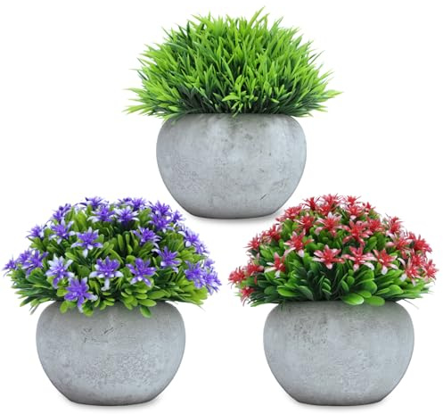CHDITB 3 Stück Kunstblumen Deko,Kunstblumen Pflanzen Wie Echt,Künstliche Pflanzen Blumen im Topf,Kleine Künstliche Pflanzen Tischdeko,Dekopflanze für Wohnzimmer Schlafzimmer Schreibtisch Büro Balkon