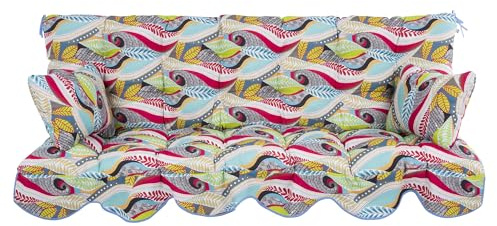 PATIO Hollywoodschaukel Auflage bunt 180x50 cm Minorca Sitzpolster Rückenlehne 2 Seitenkissen Befestigungsschnüre Volant vorne