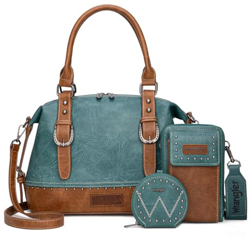 Wrangler 3Pcs Doctor Bag Set for Women, Top Handle Satchel Purse Barrel Handbags Cell Phone Purse Leather Hobo Bags WG48S-S51101BL