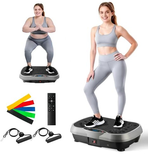 ALSO GO Vibration Plate Exercise Machine, 10 Preset Modes & 200-Level Full Body Workout Vibrating Plate for Lymphatic Drainage Weight Loss, 330lbs Capacity Shake Fitness Platform with Resistance Bands