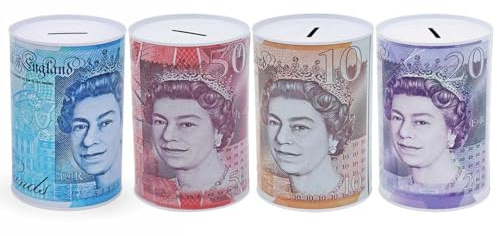 3 x Money Box Seterling Tin, Savings Tin, Piggy Bank, Save for Birthday, Sterling Money Tins, 15 x 10 x 10 cm, (Mixed Set of 3)