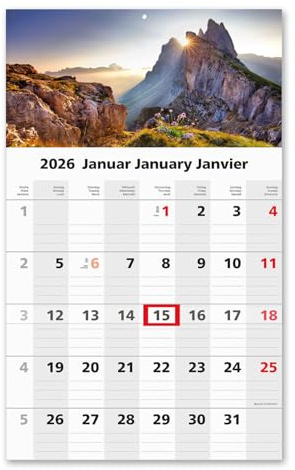 Timr calendrier mensuel 2026 calendrier mural 1 mois avec curseur 49 cm calendrier un mois à remplir I motif montagnes I tr325