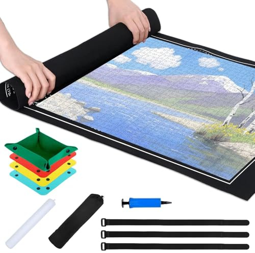 Tapis puzzle 1000 pièces, tapis puzzle, accessoire de puzzle pratique avec plateaux de tri, housse de protection contre la poussière peut être rangée, pour le rangement et le transport des puzzles, 55