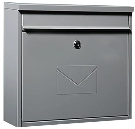 NSTVVEE Cassetta Postale da Parete, in Acciaio zincato antiruggine con Bordo Antipioggia, Grande capacità, con Cilindro di Chiusura in Metallo, per casa e Ufficio (Grigio)