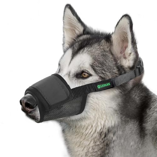 Maulkorb für Hunde, Weich und Atmungsaktiv, Mit Wabenstruktur, Größenverstellbar, Geeignet für Kleine, Mittelgroße und Große Hunde, Verhindert Effektiv Beißen und Bellen(L, Schwarz)