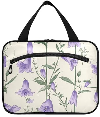 Campanula Rotundifolia Flowers Hanging Travel Toiletry kit with Hook, Designer Expandable Skin Care Bag for Women Travel Vacation bolso de para Mujer L