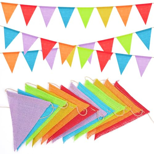 Vicloon Wimpelkette Outdoor, 3 Stück 12M 36 Flaggen Leinenimitat Wimpel, Wimpel Banner Mehrfarbig Wimpelkette, Wimpel Girlande Leinenimitats, Leinenimitat Wimpels für Deko Weihnachten, Party, Garten