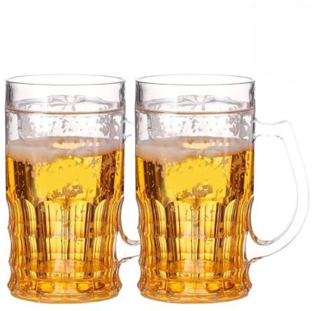 Generisch Fake Bierkrug 400ml Doppelwandiger Lustiger Bierbecher mit Griff, Realistisches Spaßglas mit Schaum-Effekt, Isolierter Gefrierbecher für Partys und Streiche, Für Zuhause Bars und Freunde