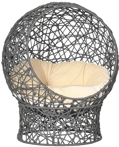 PawHut Panier Chat Lit Surélevé Support Détachable 50 x 50 x 60 cm Violet | Chat Cosy, Niche Grotte, Grand Confort, Coussin Moelleux Crème Inclus, en Corde en Polyester