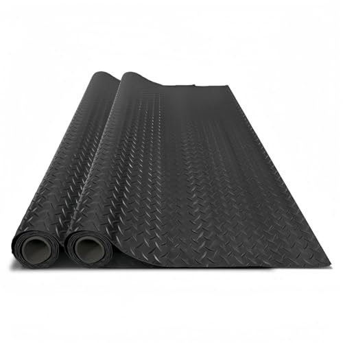 Tapis en Caoutchouc PVC en Rouleau avec Plaque à Diamant pour revêtement de Sol, Tapis de Protection de Sol antidérapant pour Garage, entrepôt, gymnases, remorque, Noir,Noir,0.8×1m