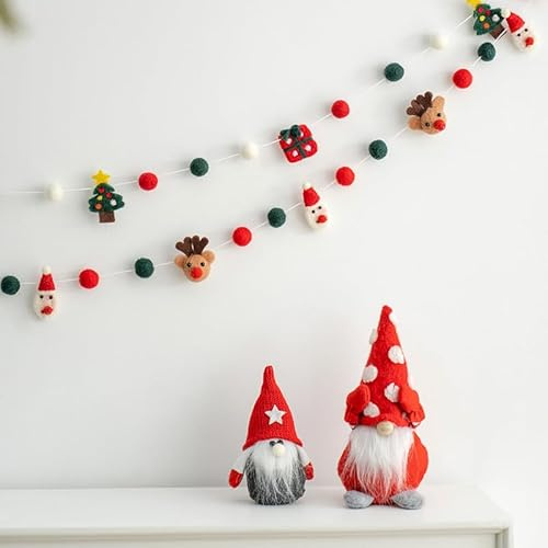 Xiyocadt Weihnachts-Filz-Zugband-Banner-Set [2 Designs Erhältlich] Rote, Grüne & Weiße Festliche Wanddekoration | 1,9 M Langes Pompon-Hängebanner | Christbaum-, Kamin-, Tür- Und Fensterornamente (A+B)