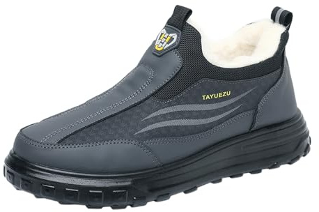 Stivali invernali da uomo, imbottiti, slip-on per escursioni, suola spessa, stivali invernali, antiscivolo, in pile, resistenti all'abrasione, da trekking, senza lacci, grigio., 38 EU