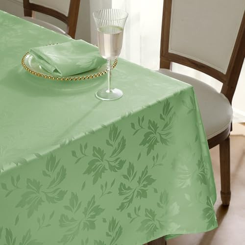 Romanstile Green Spring Table Cloth rectangular Outdoor 140x200 cm, Elegant Jacquard Damask, Wipe Clean & Water-Repellent Tablecloth, Perfect for Easter Decor, Garden Parties & Spring Dining, Birthday