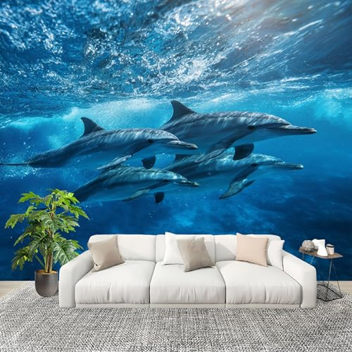 3D Créatif Papier Peint Panoramico Primer Plano De Un Animal, Un DelfíN Décoration De La Maison Papel Tapiz Imperméable Murales 350X256 cm Azul Amovibles ExtraíBle Para Despegar Y Pegar Fotomurales