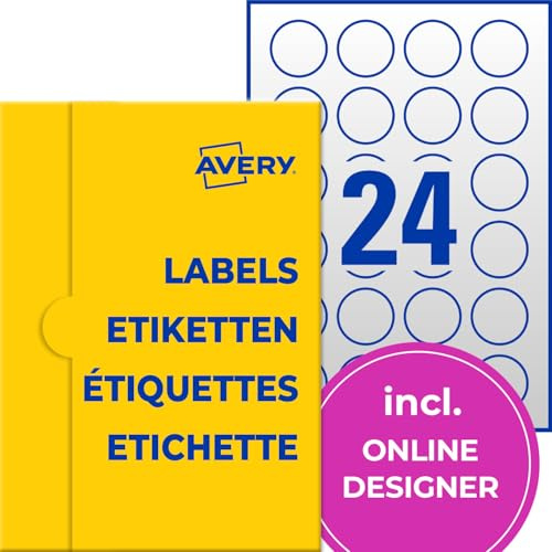 AVERY Zweckform transparente runde Etiketten (240 Klebepunkte, Ø40mm auf A4, runde Aufkleber zum Bedrucken, selbstklebend, wetterfest, Beschriftungen/Produktaufkleber) 10 Blatt, durchsichtig
