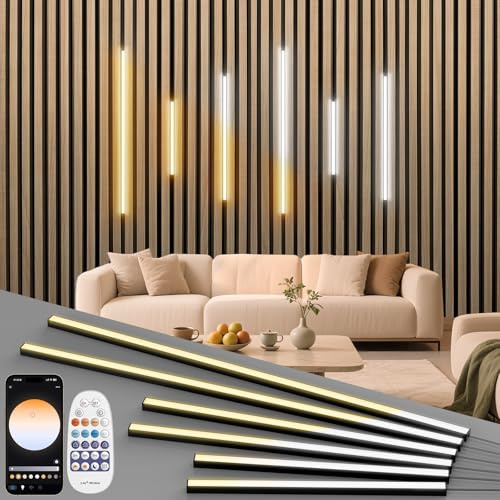 Led Para Panel Acústico Madera, 6 Pack 2700K-6500K Blanco Cálido a Blanco Frío Gradable Cinta Led Compatible Alexa, App Y Control Remoto Adhesivo Cinta Led Panel Tapicería Madera (38*2+58*2+88*2cm)