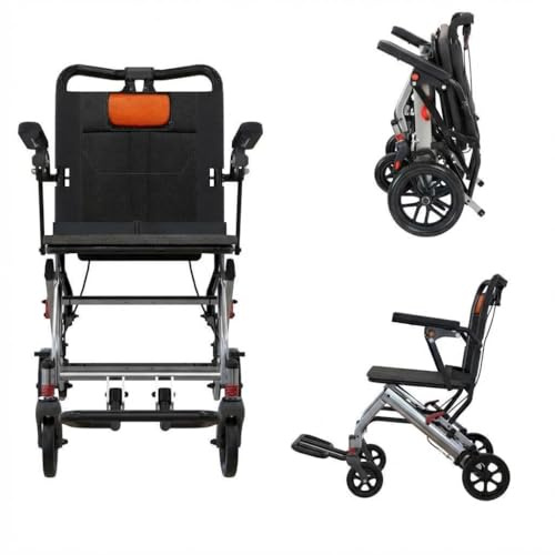 Lightweight Foldable Wheelchairs, 16 Inch Seat, Portable Transport Wheelchair with Removable Armrests & Footrests, Travel Transfer Chair with Locking Handbrakes, for Adults Seniors