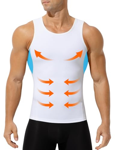Mauro Kane kompressionsskjorta herr shapewear magkontroll undertröja andas body shaper kompression skjorta ärmlös linne, A2-vit, M