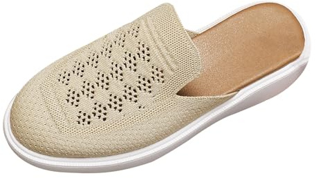 Zapatillas de medio arrastre con suela gruesa, zapatillas transpirables Baotou Lazy Sandal, sandalias casuales para mujer, zapatos de negocios, tacón de mujer, caqui, 36 EU