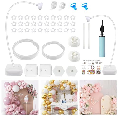 Kit de Arco para Globos, Soporte para Globos de 2,5 m y 1,5 m, Soporte para Globos con Base Llena de Agua, Soporte para Globos de Forma Flexible para Fiestas (Blanco, Cuenta secundaria)
