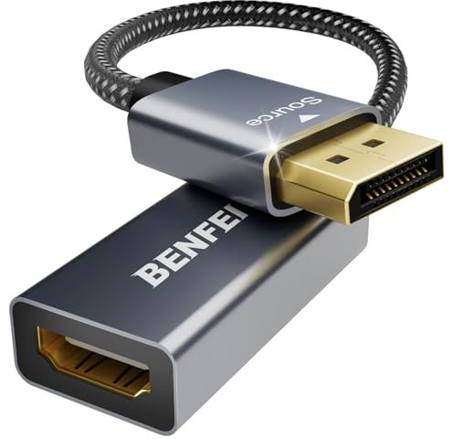 BENFEI Adattatore Displayport a HDMI 4K, Unidirezionale DisplayPort Computer a HDMI Monitor Convertitore per Lenovo Dell HP Asus [involucro in alluminio, intrecciato in nylon]