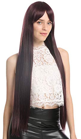 WIG ME UP - VK-7-DEEPVIOLSP31 Parrucca donna Lunghissima Liscia Viola scuro Highlights castano rossicce