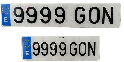 Gonplac Matrícula Acrílica Coche Homologada Alto Impacto Larga 52 x 11 CM & Alfa 34 x 11 CM (Conjunto 2 Und)