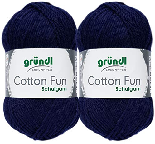 2x50 Gramm Gründl Cotton Fun Häkelgarn Schulgarn aus 100% Baumwolle + 1 Anleitung für EIN Meerschwein (11 Marine)