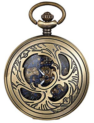 JewelryWe Taschenuhr Automatik Mechanische Herren Retro Römischen Ziffern Steampunk Skelett Uhr mit Kette