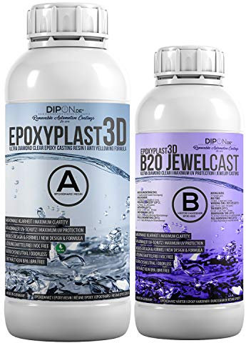 1,5 KG Résine époxy EpoxyPlast 3D B20 Jewel Cast I Ultra Diamond Clear I Excellente protection anti-UV I Résine de coulée pour bijoux I Sans BPA I Produit de qualité supérieure I Bois I Verre